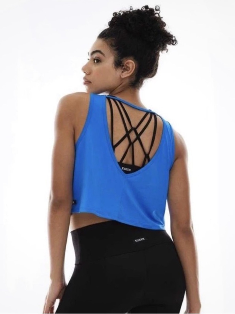 K-Deer Microflex V-Back Crop Top in Peri